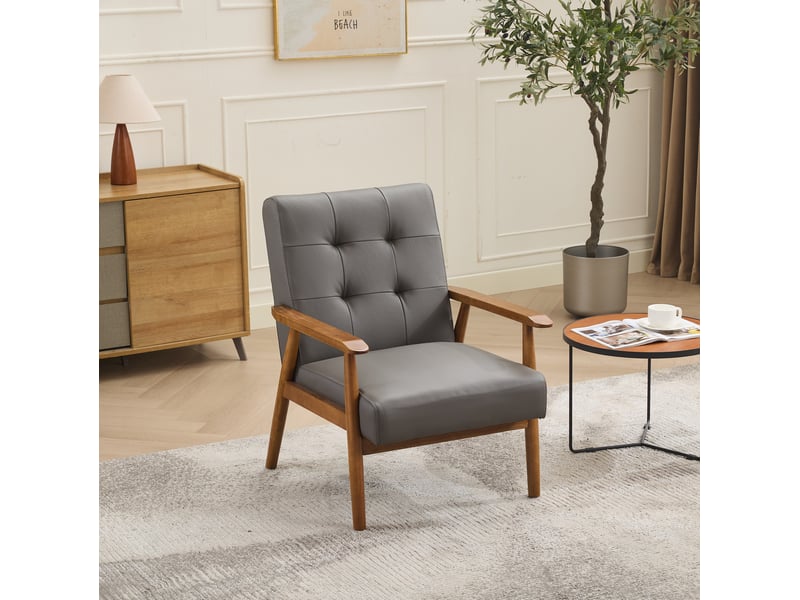  Echtleder-loungesessel mit nussbaum-farbenen armlehnen &amp; kautschukholz-beinen – komfortabler wohnzimmer-sessel  - Conforama B
