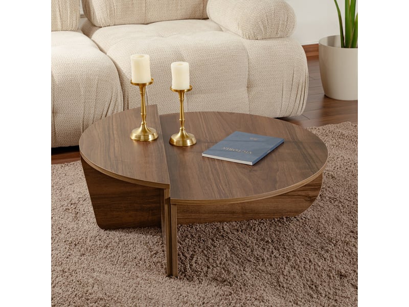  Table basse ronde couleur bois foncé d90 cm  - Conforama D