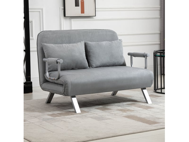  Canapé convertible ulevr 2 places avec dossier réglable 5 positions, couchage 185 x 105 cm, polyester gris clair  - Conforama B