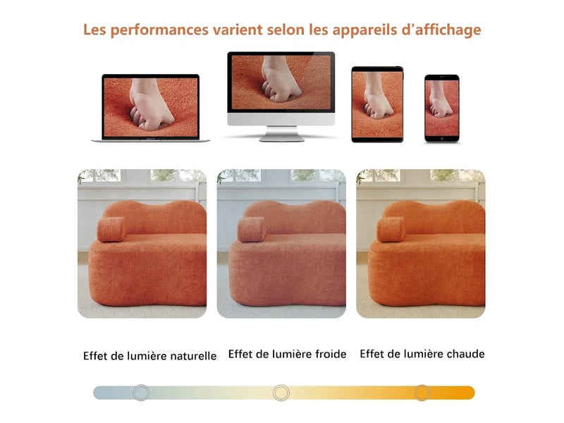  Canapé d'angle modulaire 4 places en velours orange - mousse 32d avec pouf, sans montage  - Conforama R