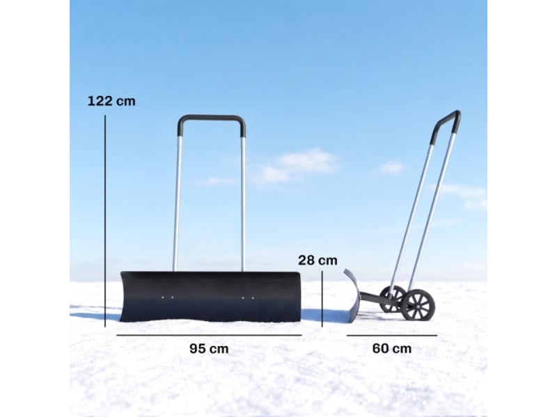  Pelle à neige large 95 cm en aluminium, chasse-neige avec roues réglables, poignée antidérapante inclinée, déneigement pratique  - Conforama C