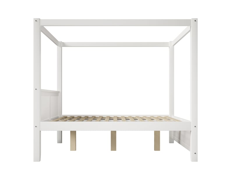  Lit 2 places 140x200 cm – blanc – cadre supérieur ouvert décoratif, sommier à lattes intégré - sans matelas  - Conforama E