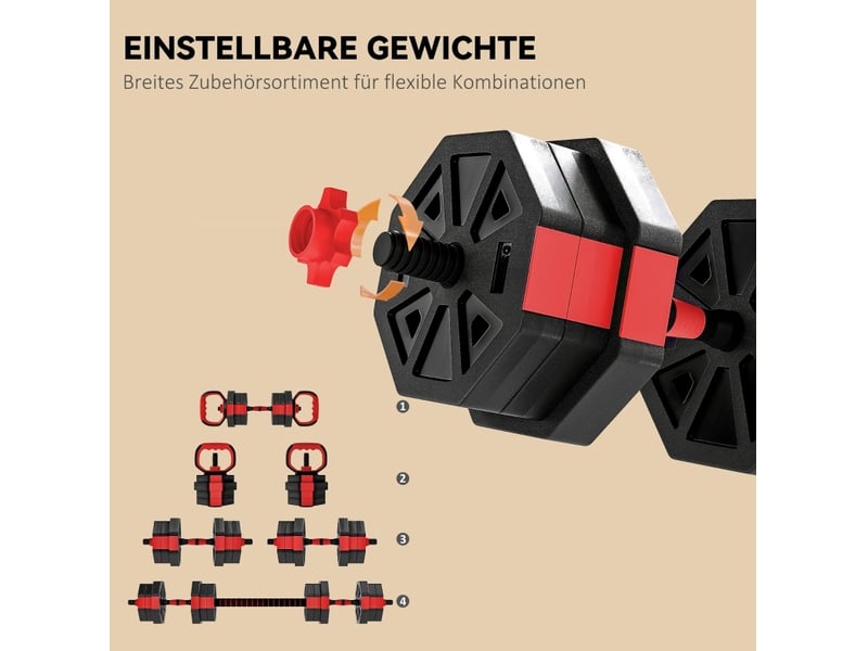  Ensemble d'haltères réglables 20 kg 100x18x18 cm 4 en 1 rouge  - Conforama B