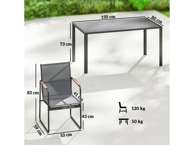 Ensemble de salle à manger d'extérieur 7 pcs pour 6 personnes, gris - Conforama E