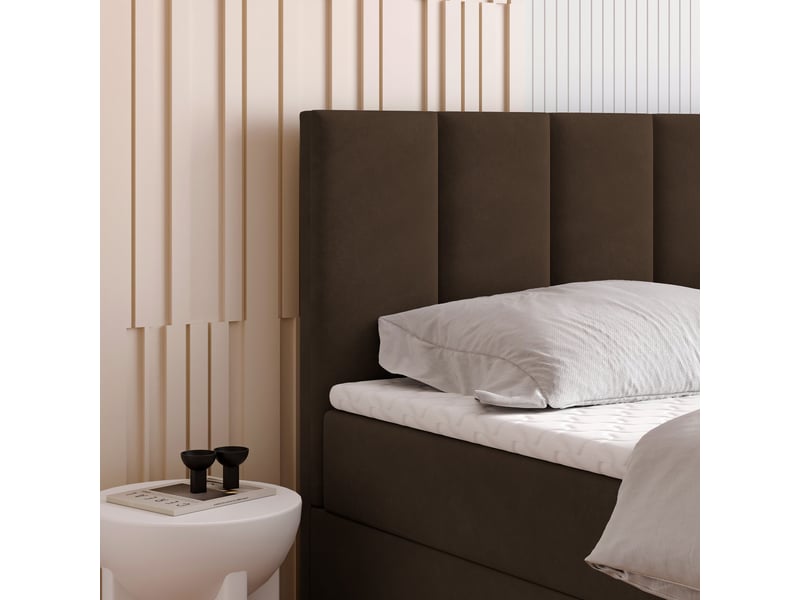  Boxspring meril 200x200 cm, lit complet avec matelas, marron  - Conforama D