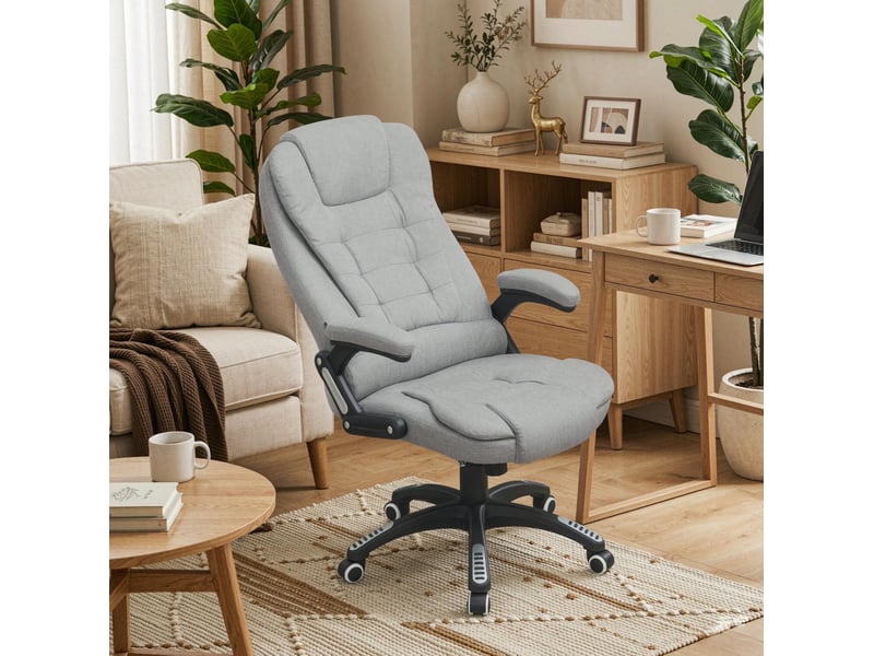 Fauteuil de bureau massant chauffant inclinable jusqu'à 120°, réglable, gris clair - Conforama D