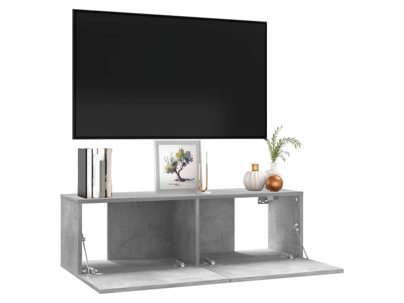  Meuble tv - banc tv - meuble de rangement gris béton 100x30x30 cm bois d’ingénierie  - Conforama D