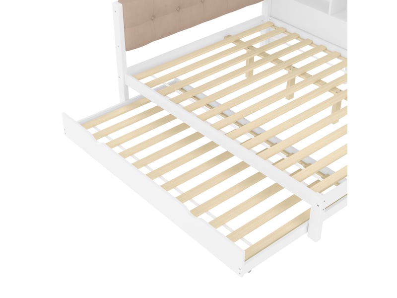  Lit banquette 140x200 lit gigogne en bois de pin blanc avec port usb et led  - Conforama W