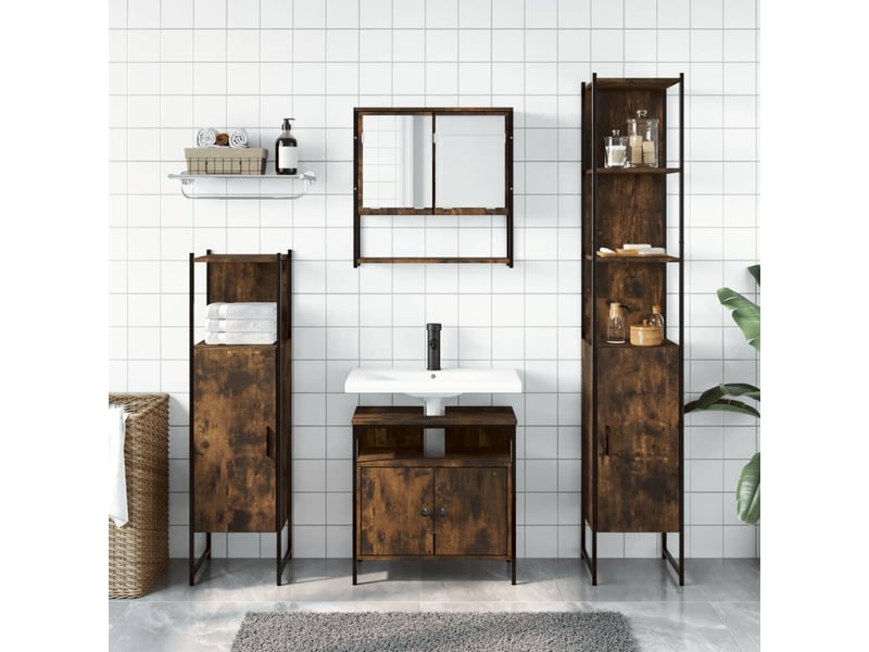  Ensemble de meubles de salle de bain 4 pcs chêne fumé bois cf63854  - Conforama C