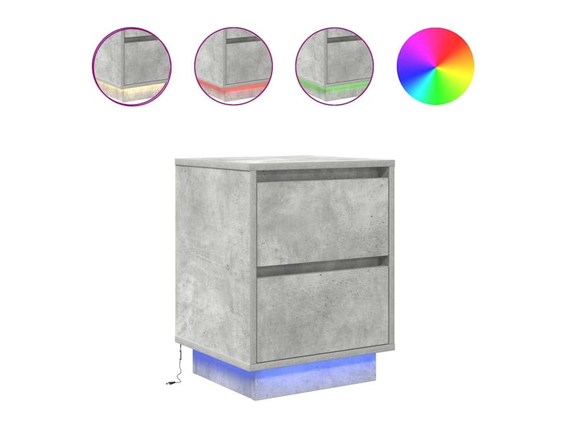  Lot de 2 tables de chevet - cabinet de chevet - table de nuit avec lumières led gris béton 38x34x50 cm  - Conforama A
