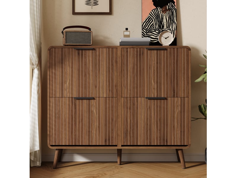  Meuble à chaussures 105x24x90 cm, meuble d'entrée, 24 paires, grande capacité, meuble salon, meuble entrée, mdf, noyer  - Conforama D