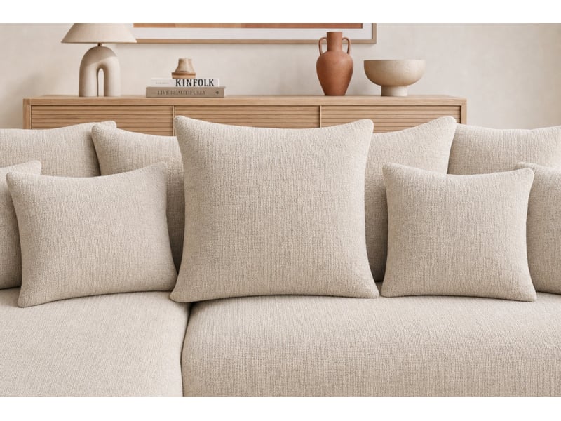  Portofino - canapé d'angle convertible tissu chenille 3 places beige  - Conforama E