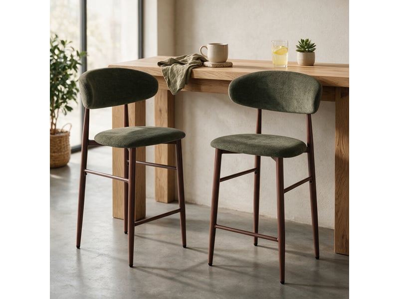  Lot de 2 tabourets de bar kaki et métal effet bois foncé simon  - Conforama B