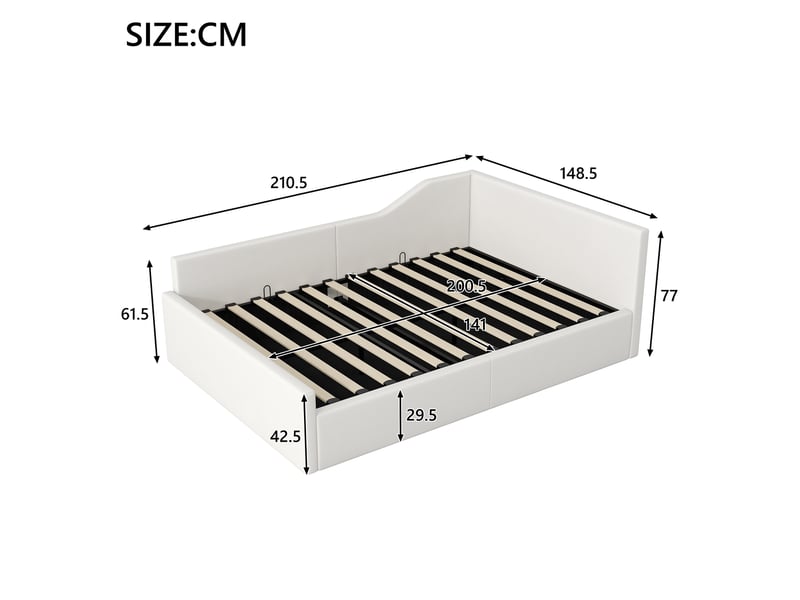  Lit coffre 140x200 cm avec tête de lit et rangement, lin, beige, sans matelas  - Conforama C