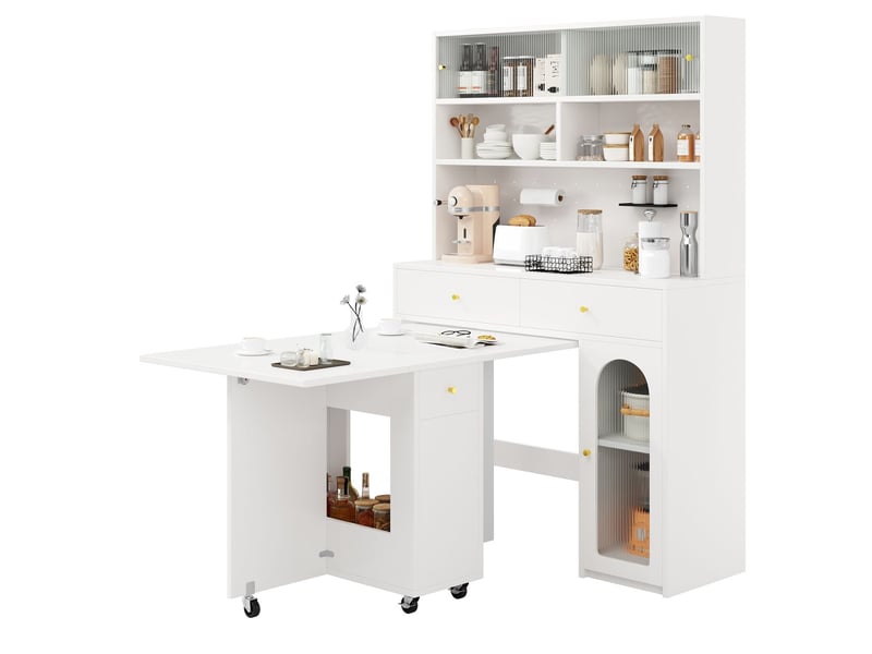 Buffet cuisine, rangement vertical buffet salon, table pliante sur roulettes, finition blanche - Conforama D