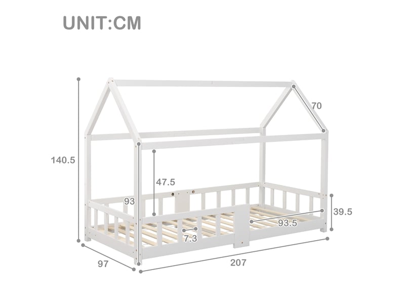  Modenvie lit cabane enfant 90x200 cm - avec tableau et sommier inclus, sans matelas - blanc  - Conforama C