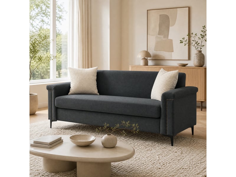  Canapé droit 2 places pour petit espace  - structure bois et métal, polyester - gris foncé  - Conforama C