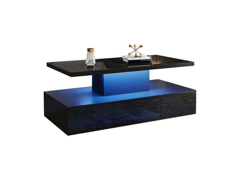  Table basse led 16 couleurs, table de salon noire avec tiroir et étagère, finition haute brillance, 100x50x39 cm  - Conforama E