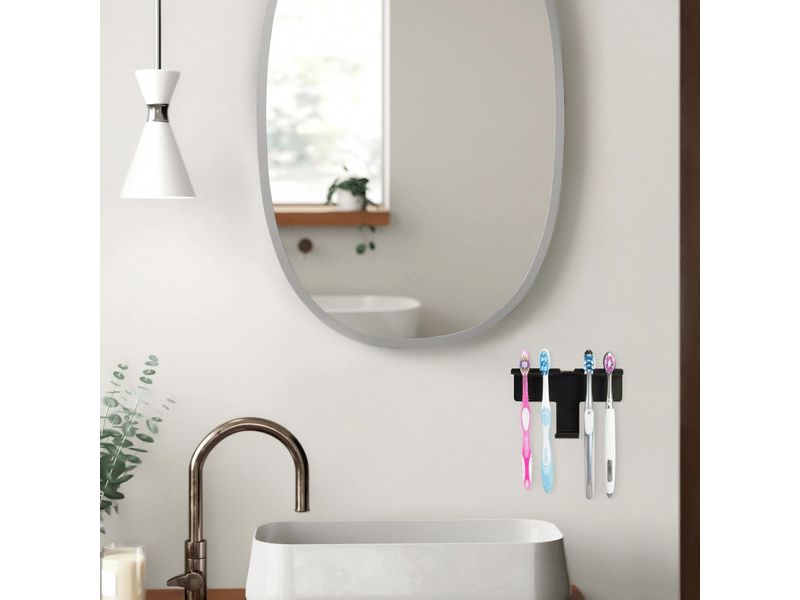  2 pcs pot brosse à dents support mural pour salle de bain, douche, support mural en plastique auto-adhésif à 4 emplacements (noir)  - Conforama E