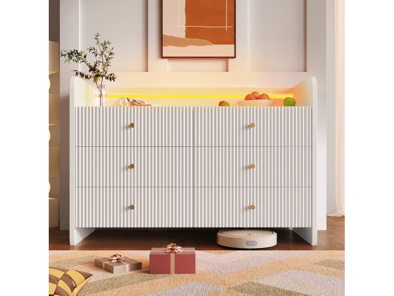 Sideboard avec éclairage led et 6 tiroirs 120 x 40 x 75 cm blanc - Conforama D