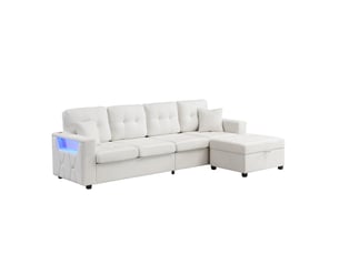 Canapé d’angle modulable tcqpz 4 places 253 x 144,5 x 80,7 cm avec pouf coffre led usb type-c beige