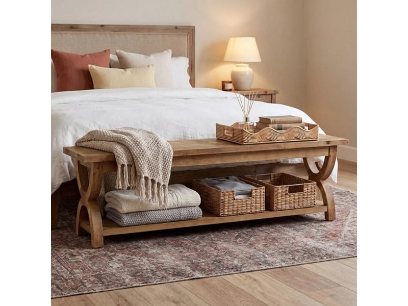  Banc de rangement pour chaussures en bois massif avec étagère à deux niveaux, banc d'entrée rustique avec rangement pour couloir, vestibule ou chambre ; banc long avec rangement pour cuisine et salon  - Conforama E