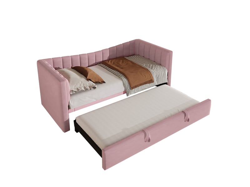  Lit banquette velours rose avec lit gigogne 90x200, canapé lit extensible 180x200, cadre en mdf, sans matelas  - Conforama A