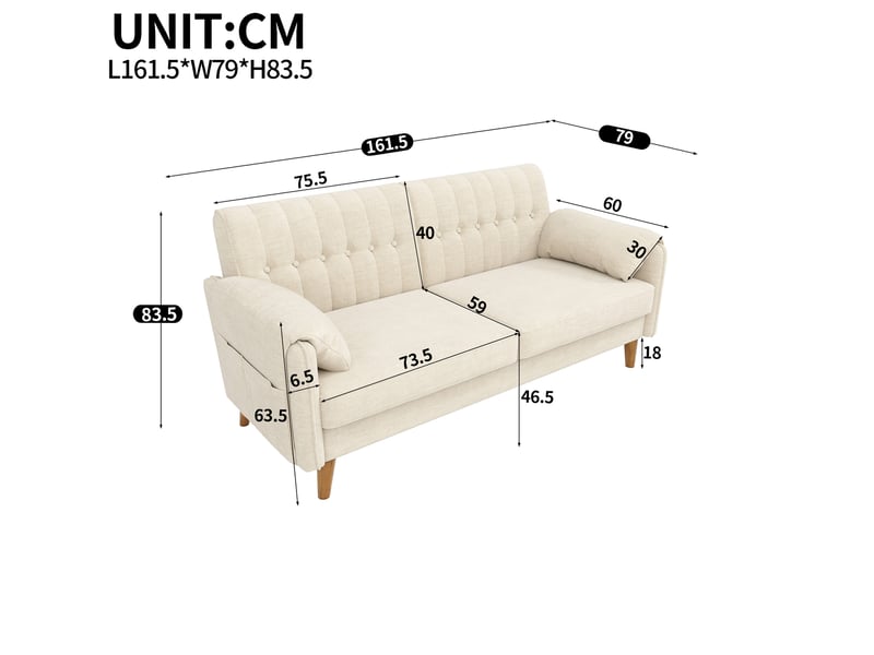  Canapé 2 places 161,5x79x83,5 cm en chenille beige  - Conforama C