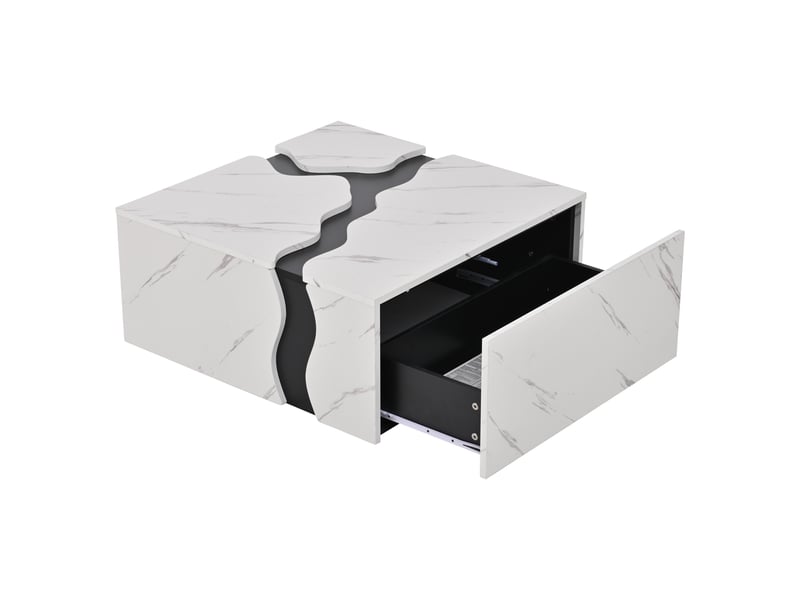  Table basse avec 1 tiroir, effet marbre, design géométrique cubique pour salon, en panneau de particules, blanc - uvrion  - Conforama A