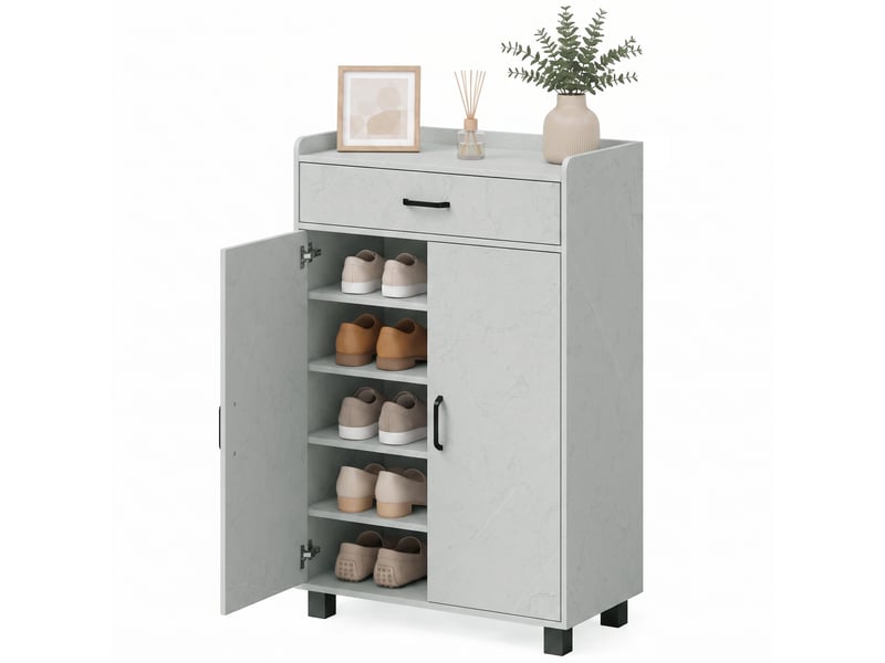  Meuble à chaussures 2 portes 1 tiroir étagères réglables gris 62,5x35x95 cm  - Conforama B