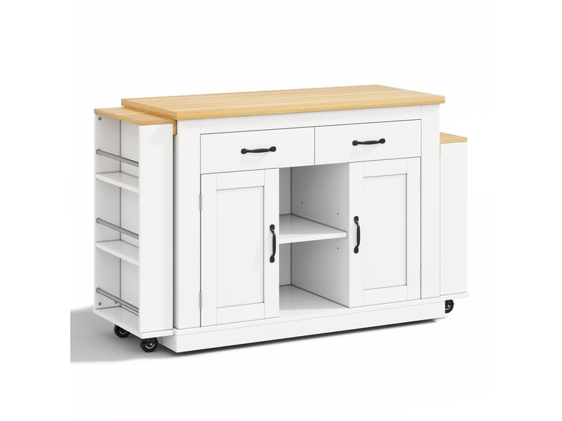 Îlot de cuisine extensible avec double plan de travail, longueur maximale 340 cm, prises électriques et ports usb, 142x55x93cm - Conforama D
