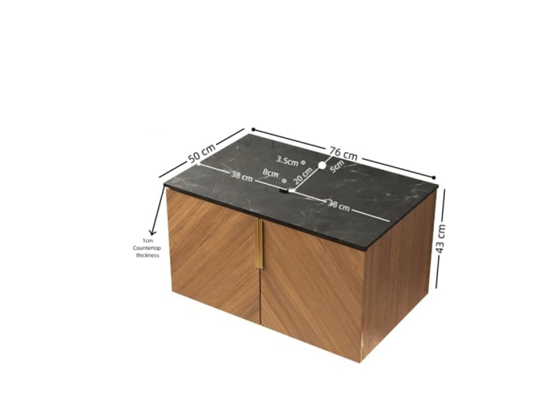  Meuble sous-vasque 2 portes plan pierre frittée chêne 76x50x41,1 cm  - Conforama C