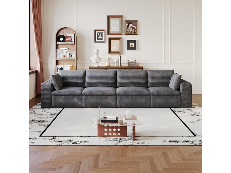 Canapé nuage 340 cm en velours côtelé gris foncé 4 places modulable sans montage - Conforama E