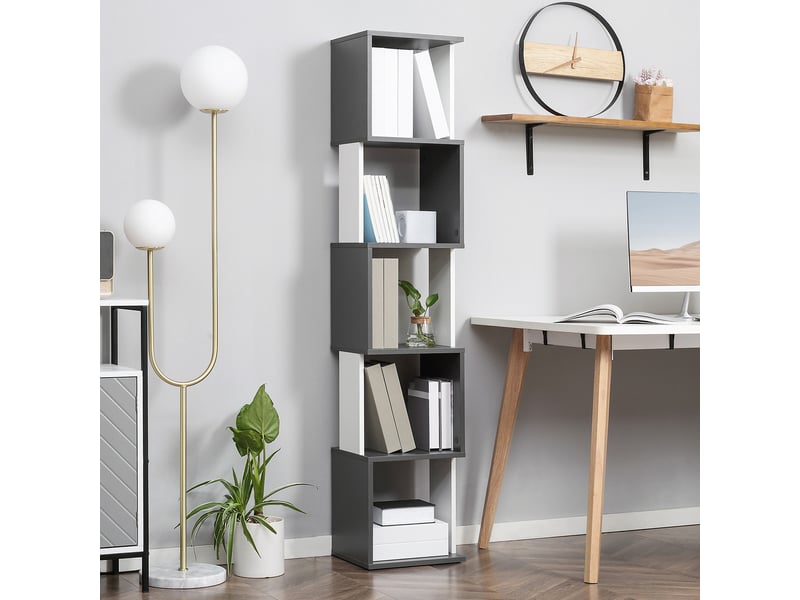  Bibliothèque moderne en bois à 5 niveaux, gain de place, 33 x 28 x 161 cm, grise et blanche  - Conforama C