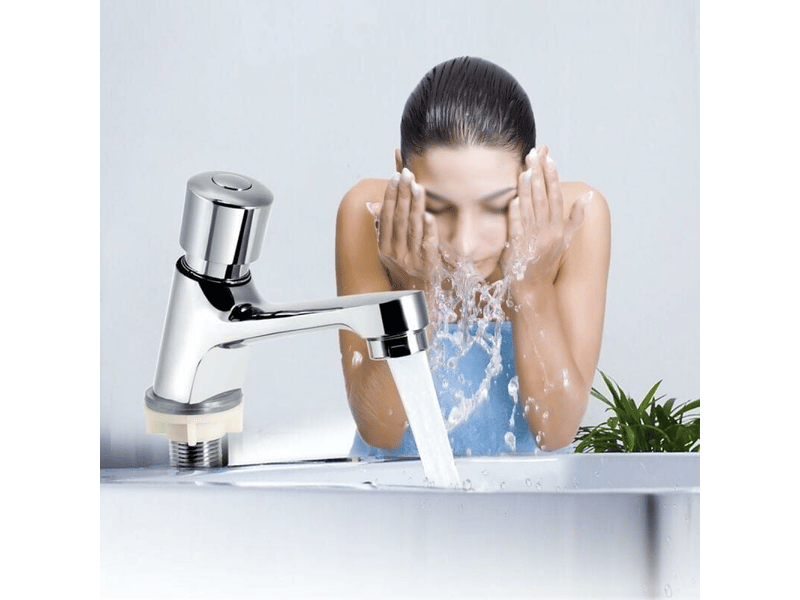 Robinet à fermeture automatique chromé avec économie d'eau, robinet d'évier, robinet de lavabo, cuisine, salle de bain, pub  - Conforama D