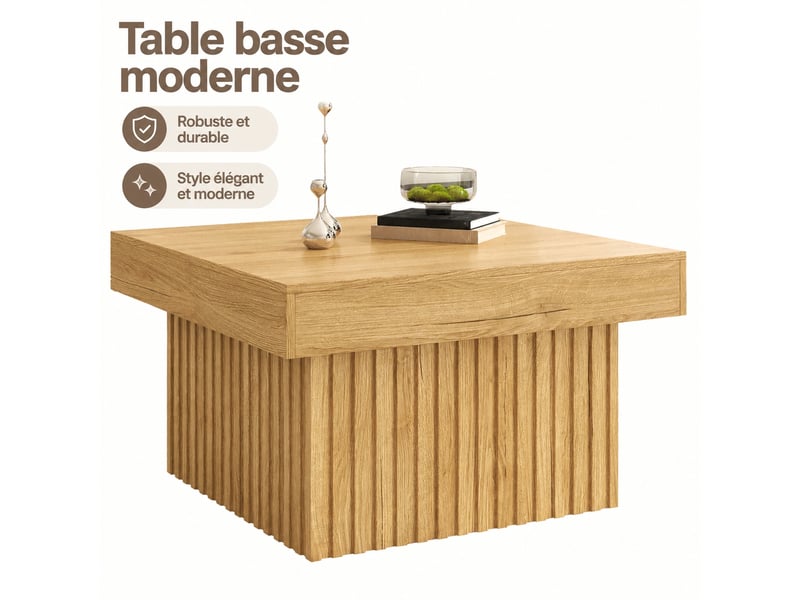  Table basse carrée en panneaux de particules effet bois, 79 x 79 x 46 cm  - Conforama A