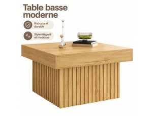 Table basse carrée en panneaux de particules effet bois, 79 x 79 x 46 cm