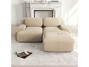 Canapé d'angle modulable en velours côtelé, beige, 208 x 178 x 70 cm