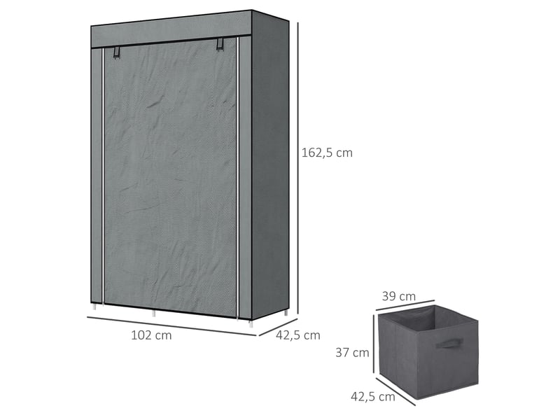  Armoire en tissu, pliable, 1 tringle, 6 étagères, 102 x 42,5 x 162,5 cm, grise  - Conforama C