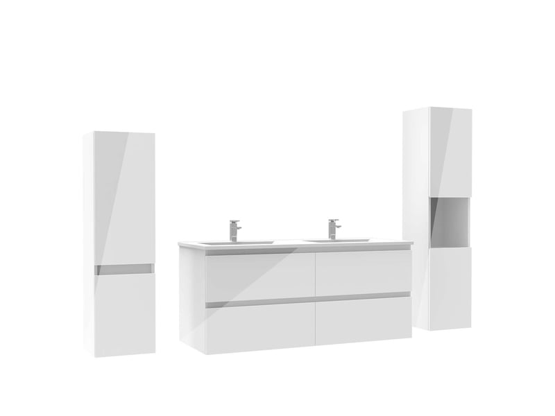 Ensemble Meuble Salle De Bain AICA 120 Cm - Double Vasque, Colonnes, Miroir Lumineux Dimmable - Blanc, En MDF - 6