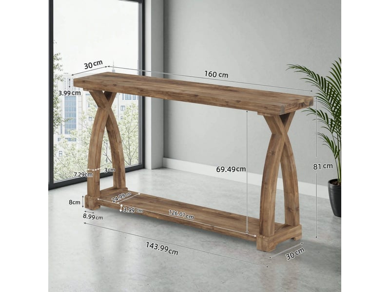  Table console en bois marron 160 cm à deux niveaux, style campagne élégant pour l'entrée ou le salon  - Conforama C