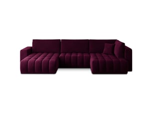 Canapé d'angle bonita convertible 6 places violet foncé effet velours – gauche – 350x175cm