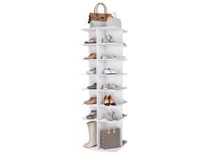 Meuble à chaussures rotatif à 7 niveaux avec rangement surélevé pour entrée et chambre, blanc, 60 × 60 × 184 cm