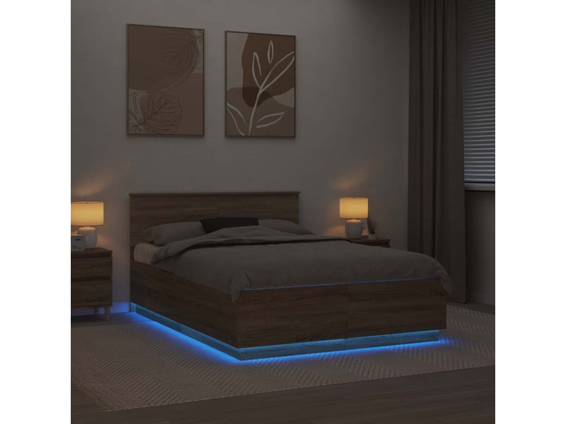  Lit double- lit adulte -  cadre de lit chêne sonoma 140 x 200 cm bois d'ingénierie  - Conforama C
