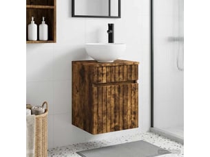 Meuble de lavabo mural, rangement salle de bain chêne fumé 39x35x63 cm