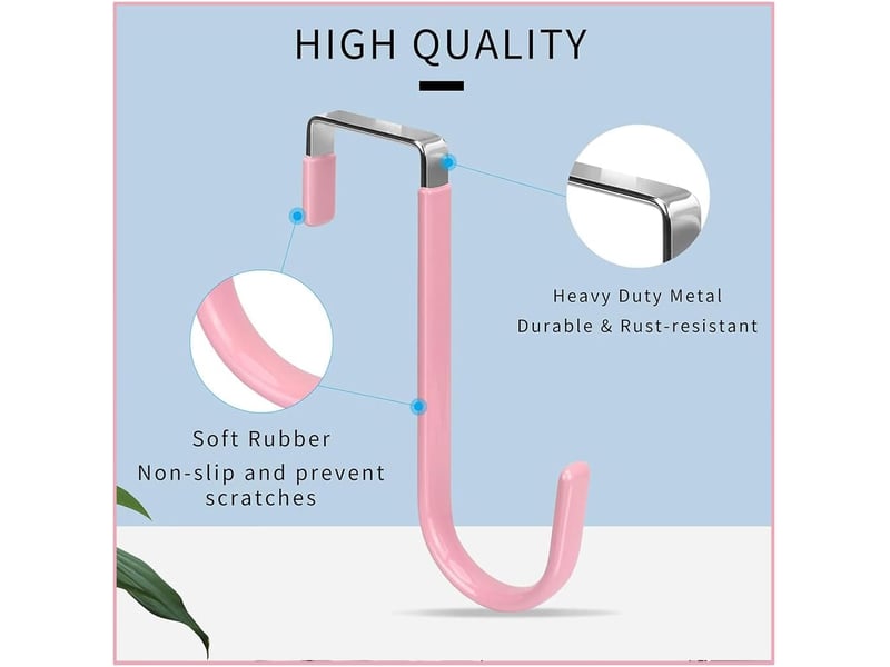 Lot de 2 crochets de porte en forme, en métal, réutilisables, au-dessus de la salon, salle de bain, cuisine, manteau rose - Conforama B