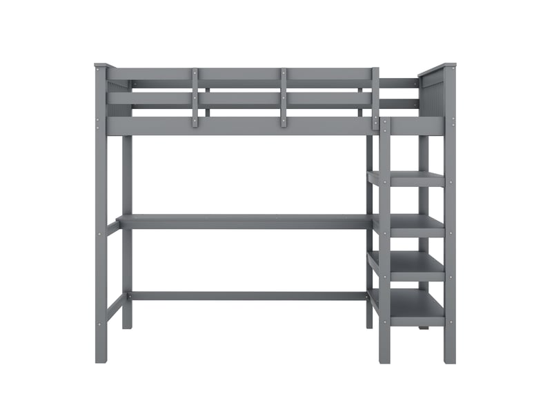 Lit mezzanine enfant gris 90 × 200 cm, bureau sous le lit et compartiments de rangement, sans matelas - Conforama A
