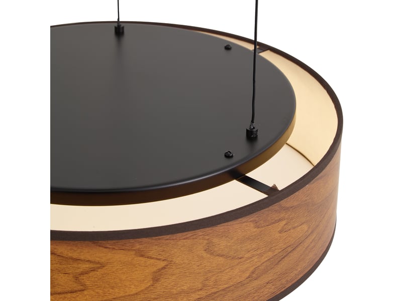  Suspension moderne noire avec imprimé bois de noyer, led intégrée, 3 niveaux d'intensité et système easylift - drew  - Conforama D
