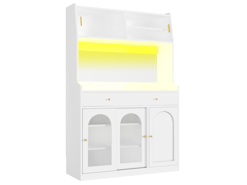  Meuble de cuisine muvano, buffet haut de cuisine blanc, portes vitrées coulissantes, 120 × 40 × 180 cm  - Conforama A