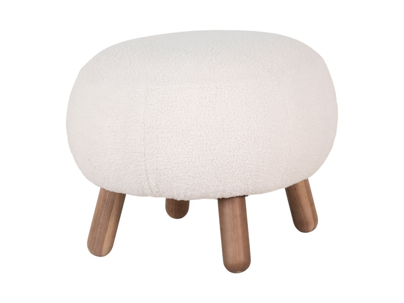  Pouf savona en fausse fourrure blanche avec pieds effet noyer, 56×47 cm  - Conforama C